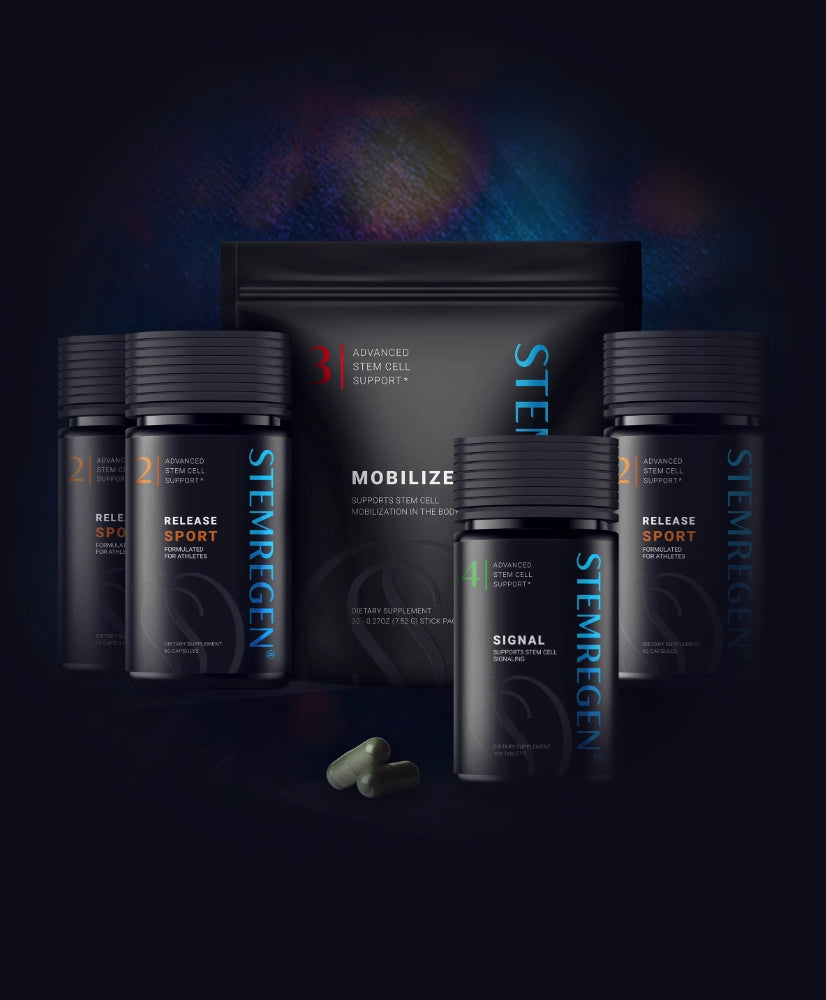 Collection of Steinergen supplement containers on a dark background