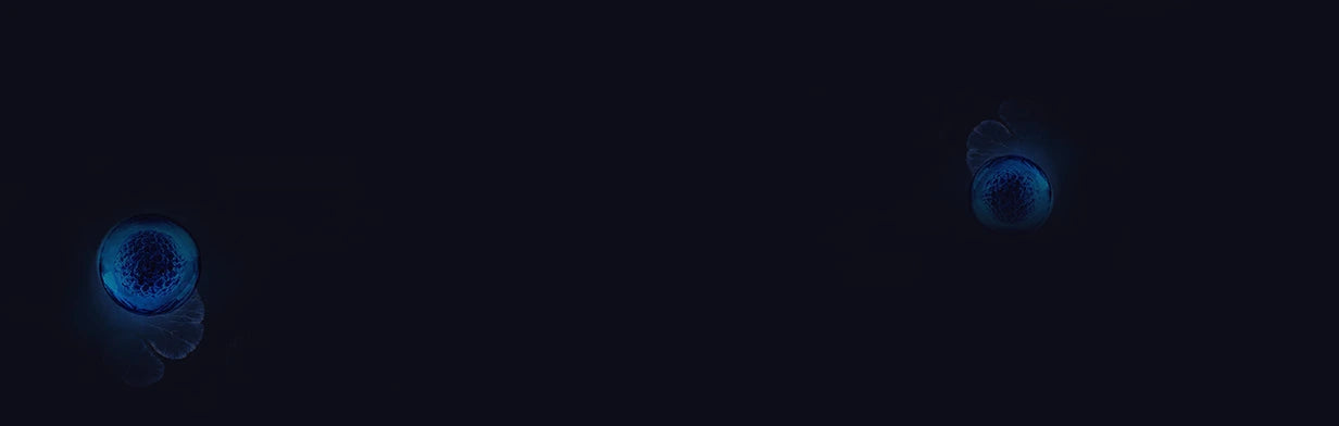 Two blue light bulbs representing a stem cell repair product on a black background