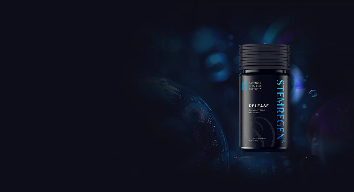 Stemregen Release supplement bottle on a dark background