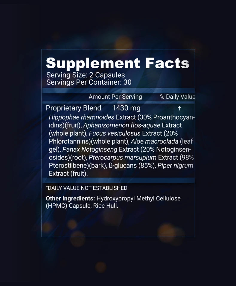 Stemregen supplement facts label with detailed ingredient list on a dark background